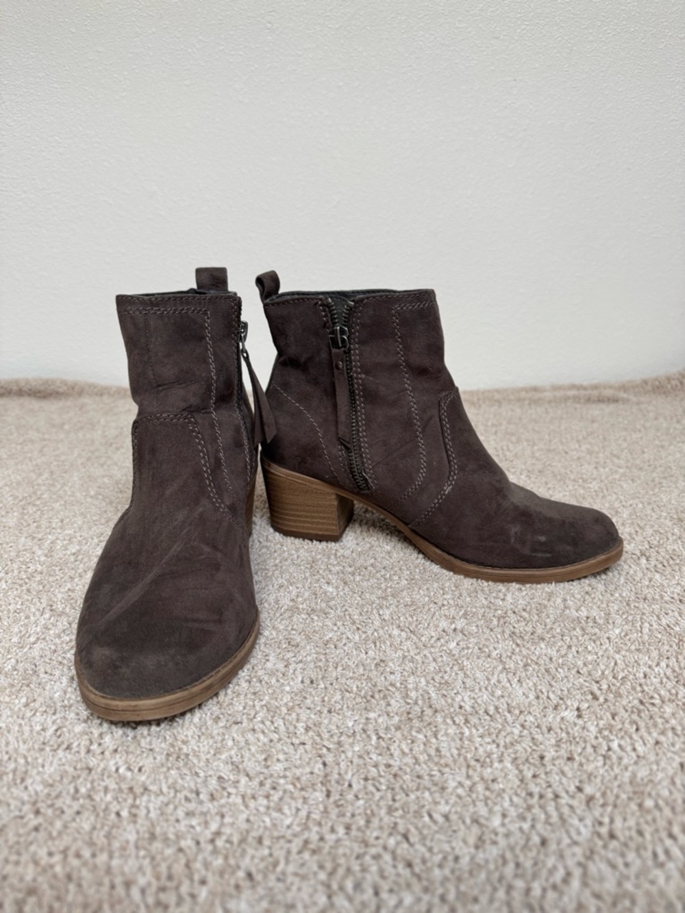 Rowen Brown Suede Ankle Boots with Stacked Heel